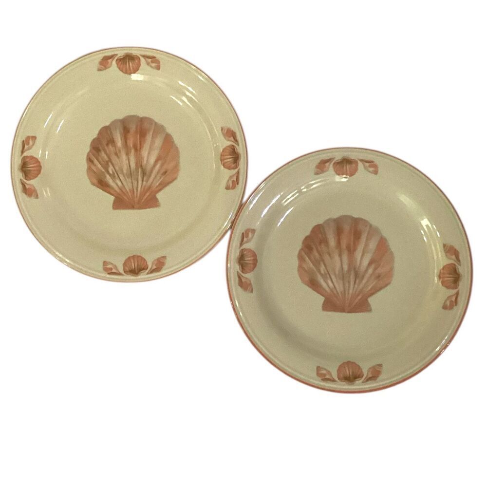 Sangostone Stoneware Coquille Seashell Lunch Plates Coral Set Of 2
